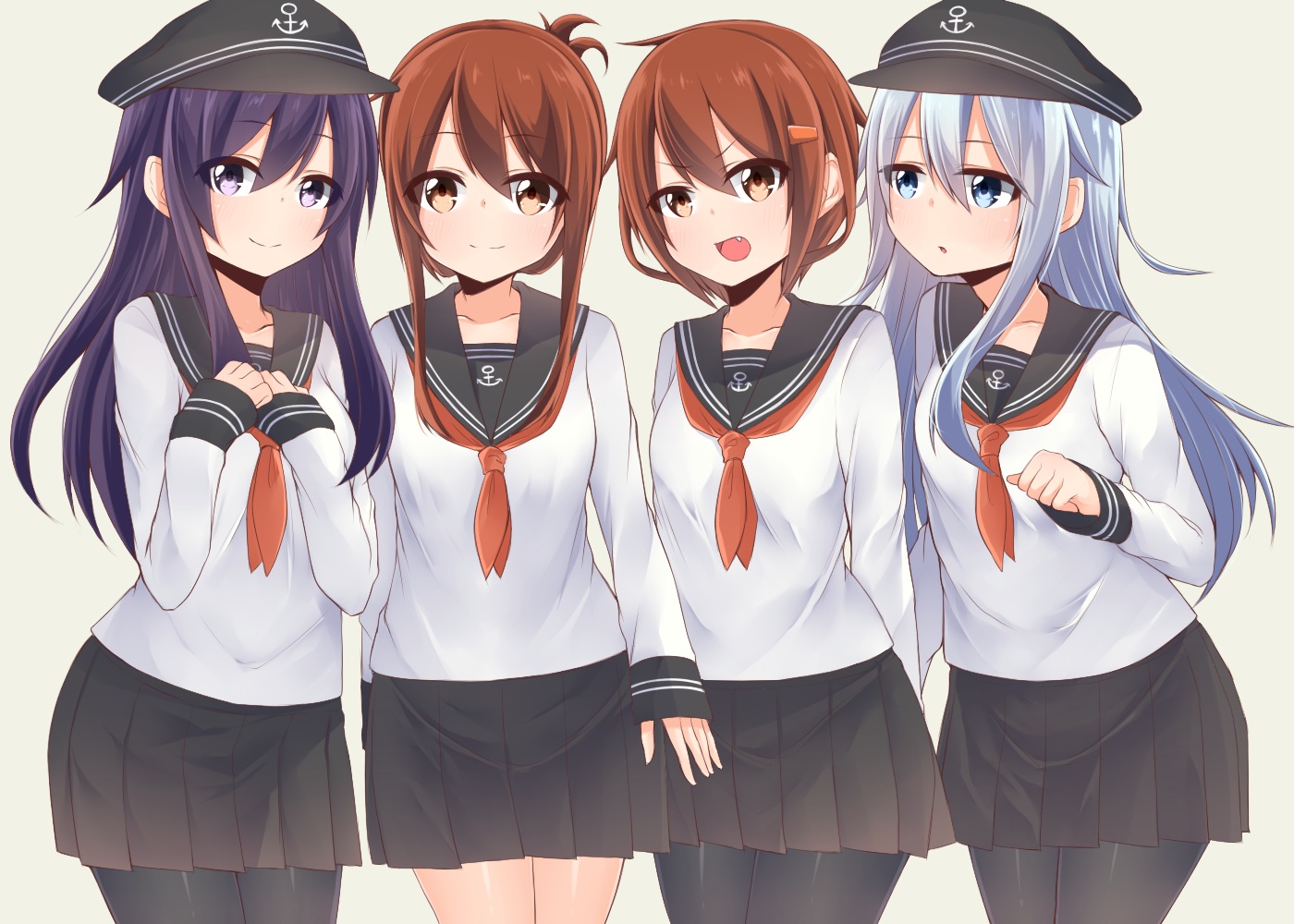 akatsuki_(kancolle), anthropomorphism, group, hat, hibiki_(kancolle), hoshimiya_aki, ikazuchi_(kancolle), inazuma_(kancolle)
