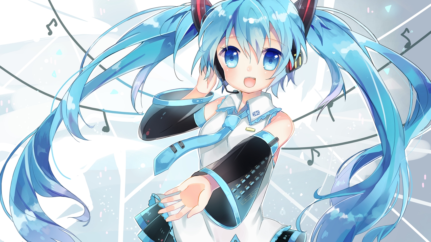 aqua_eyes, aqua_hair, hatsune_miku, headphones, kohaku_muro, long_hair, tie, twintails