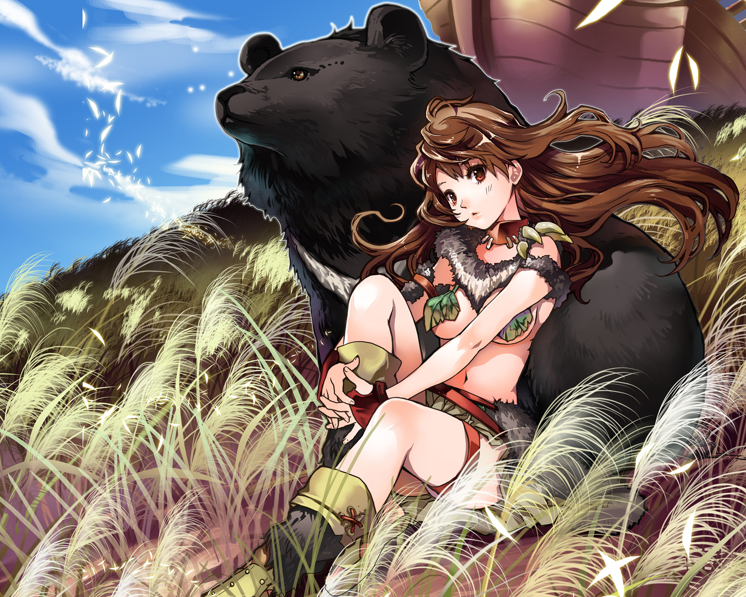 animal, bear, breasts, chushengdao, cleavage, cropped, no_bra, nopan, original, underboob