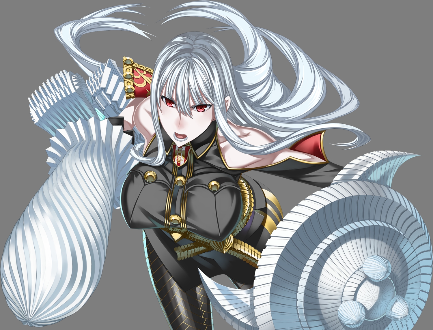 gray, gray_hair, honjou_raita, long_hair, pantyhose, red_eyes, selvaria_bles, senjou_no_valkyria