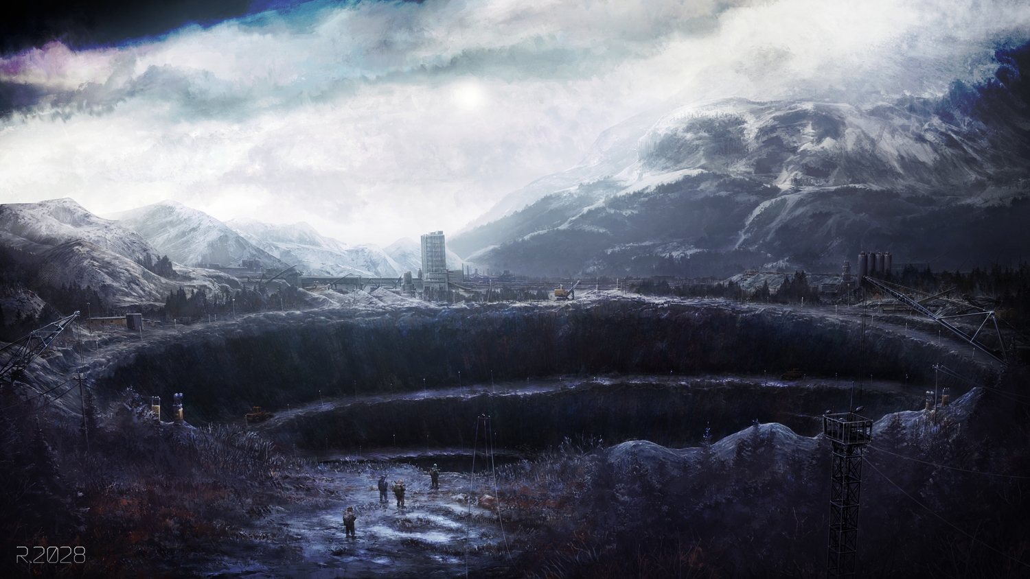 blue, car, clouds, industrial, landscape, military, original, realistic, scenic, sky, yu-kun