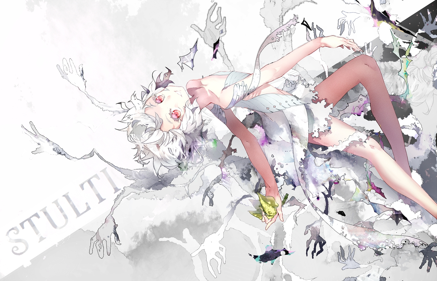 anthropomorphism, music, red_eyes, rooseputo_02, short_hair, white_hair