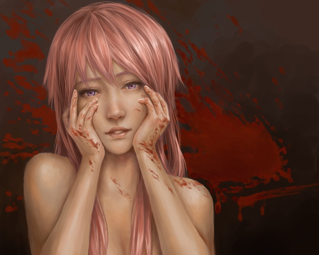 blood, cropped, gasai_yuno, jason_peng, mirai_nikki, pink_hair, purple_eyes, realistic
