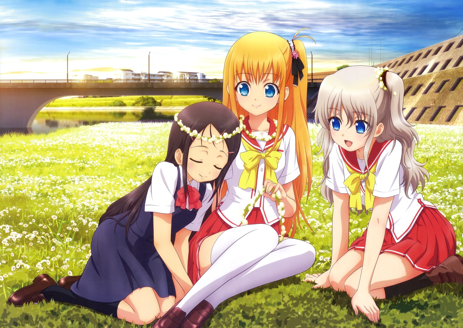 building, charlotte, flowers, grass, headdress, nishimori_yusa, otosaka_ayumi, scan