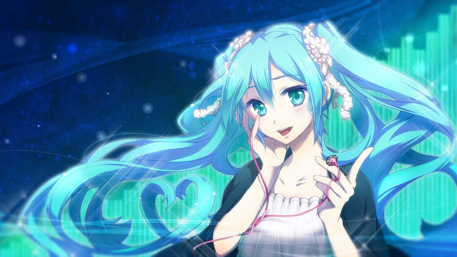 aqua_eyes, aqua_hair, haru_aki, hatsune_miku, headphones, long_hair, twintails, vocaloid