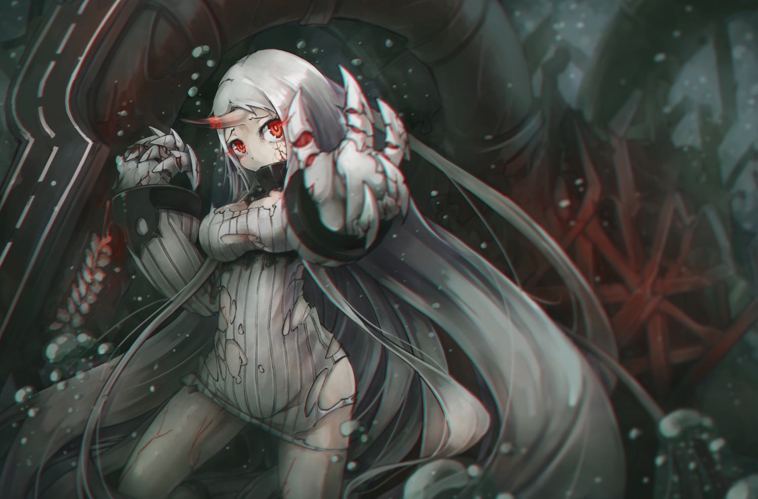 anthropomorphism, breasts, bubbles, cleavage, horns, kajaneko, kantai_collection, long_hair