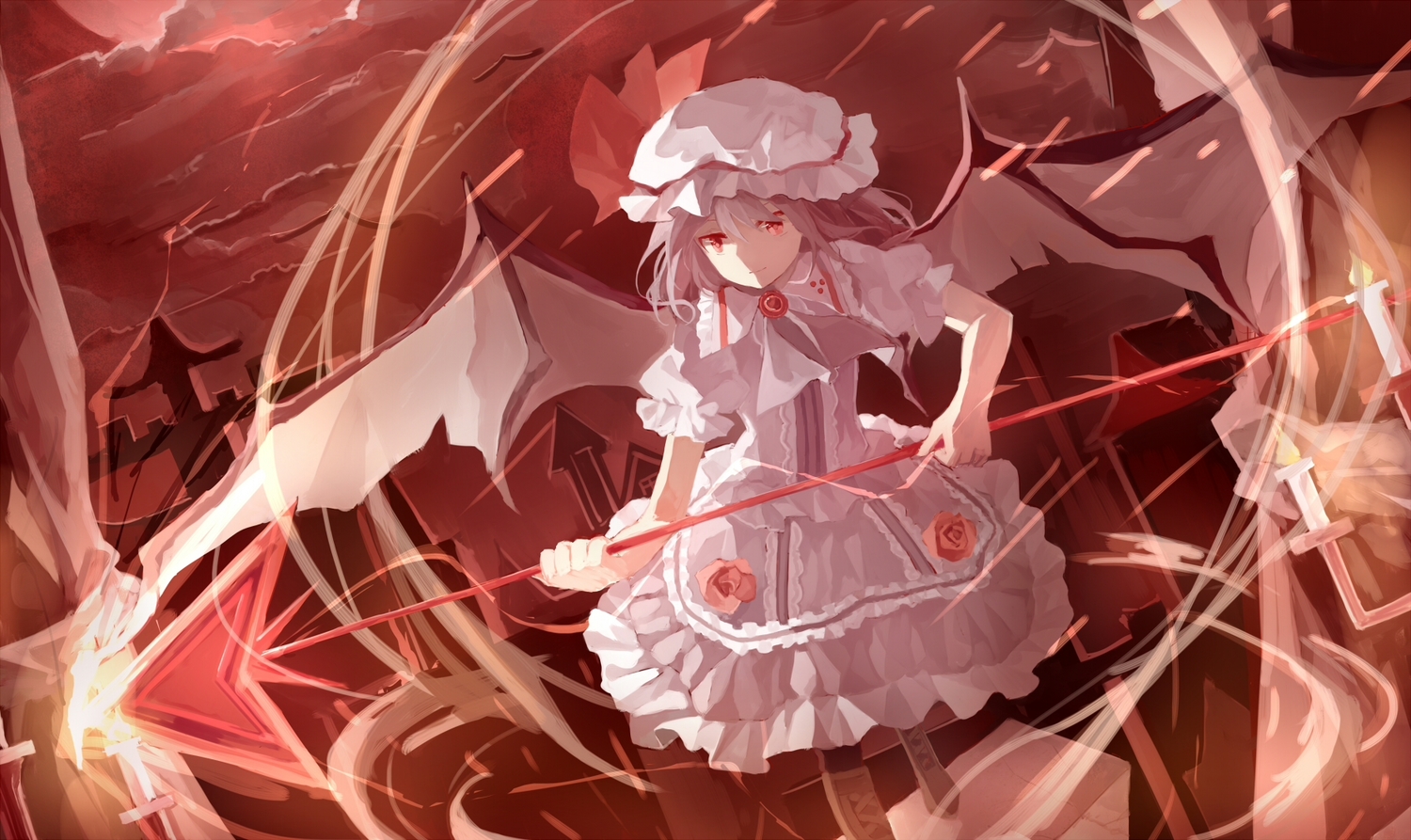 hat, rain_(raindsan), red_eyes, remilia_scarlet, spear, touhou, vampire, weapon, wings