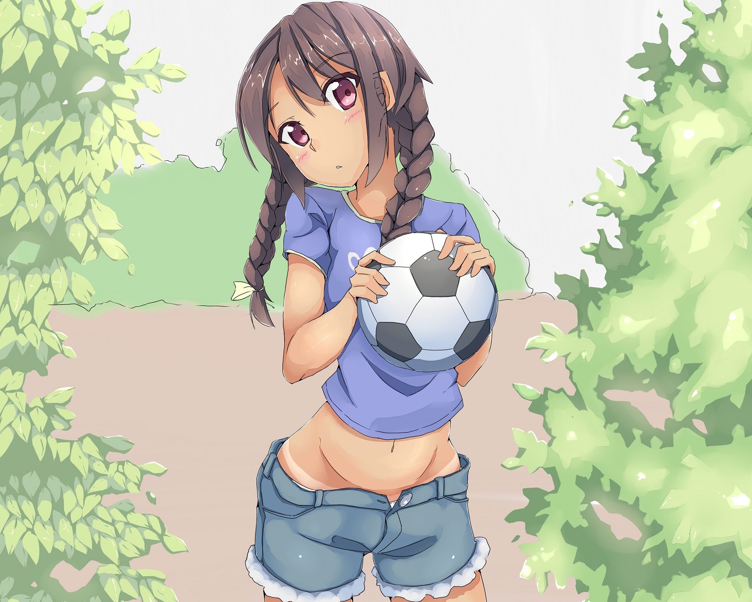 ball, blush, braids, cropped, kamisama_no_memo_chou, meo_(kamimemo), panties, shorts