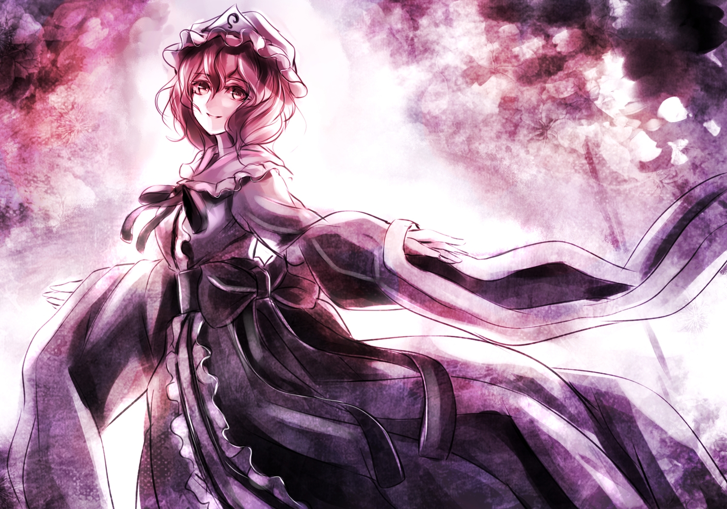 bow, dress, hat, jan_(lightdragoon), japanese_clothes, kimono, pink_eyes, pink_hair