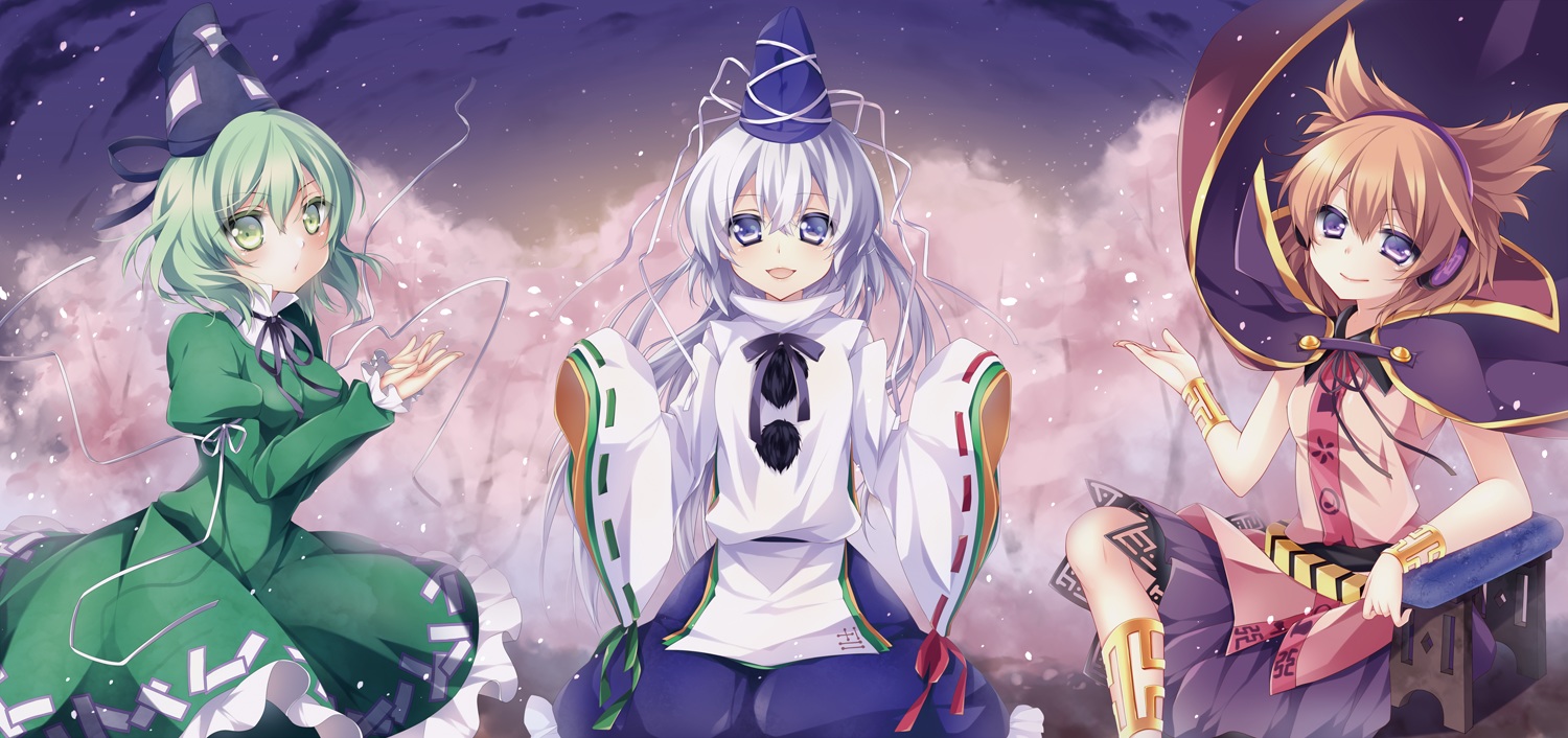 cape, cherry_blossoms, dress, earmuffs, flowers, gray_hair, hat, mikazuki_sara