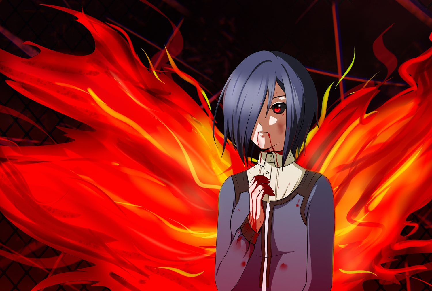 blood, dark, kirishima_touka, momodesuuu, red_eyes, tokyo_ghoul