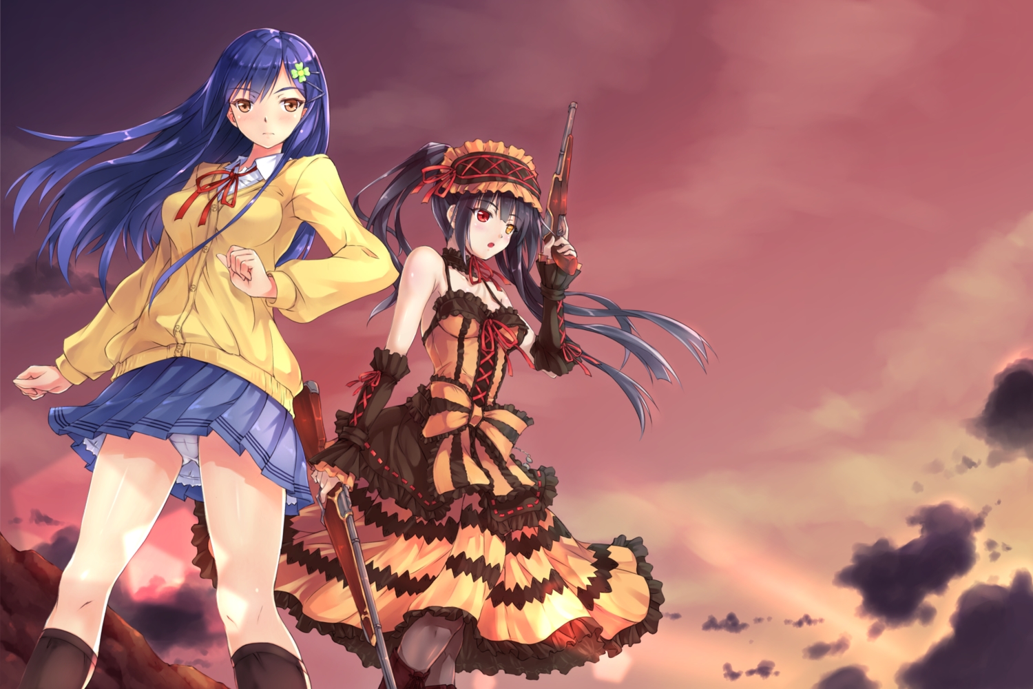 bicolored_eyes, cameltoe, date_a_live, dress, follen_(639594), goth-loli, gun, itsuka_shidou
