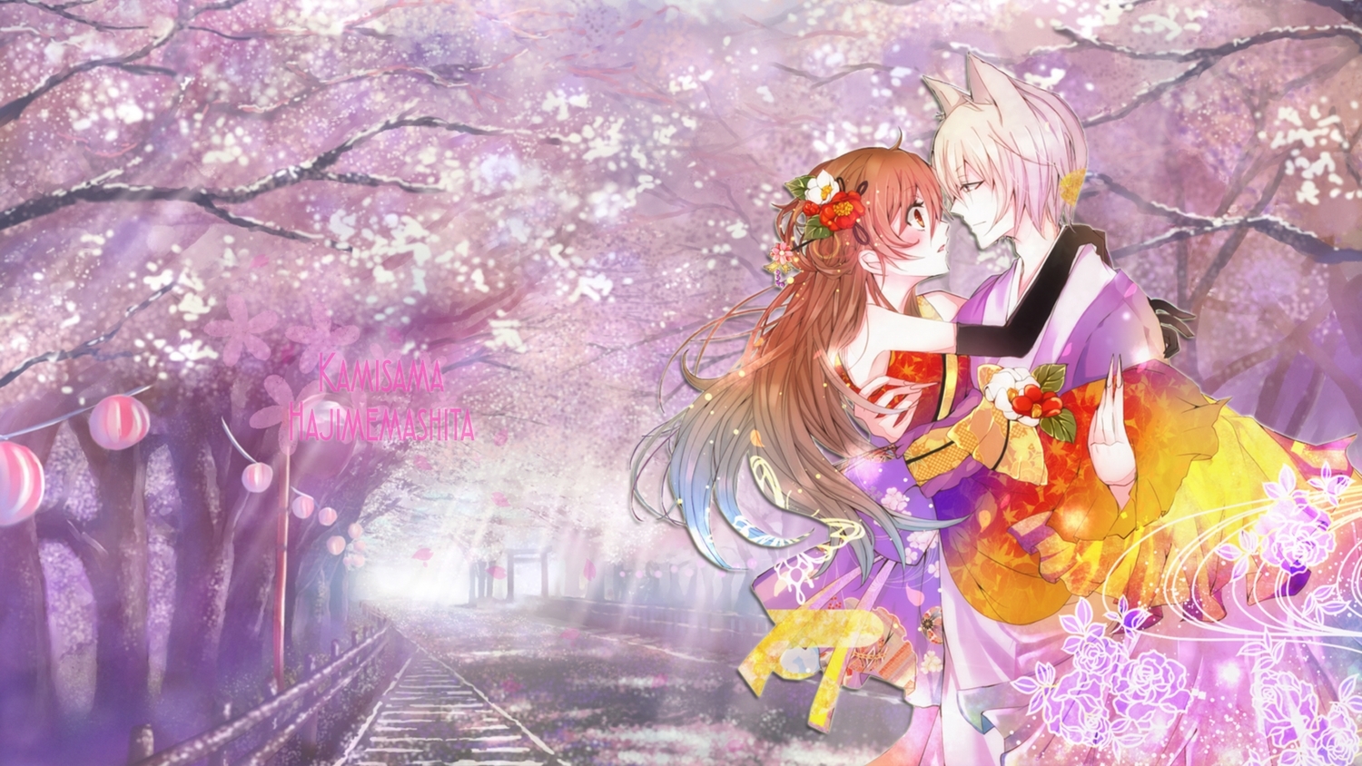 animal_ears, blush, brown_eyes, brown_hair, chaperu_(mukuone), headdress, japanese_clothes, kamisama_hajimemashita