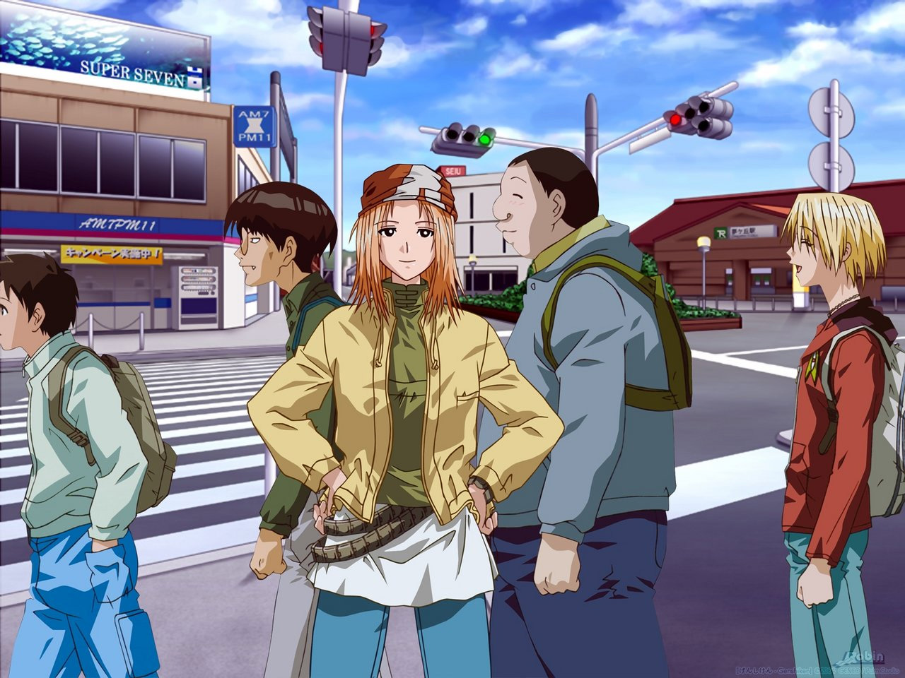abbey_road, genshiken, jpeg_artifacts, kasukabe_saki, kousaka_makoto, kugayama_mitsunori, madarame_harunobu, parody