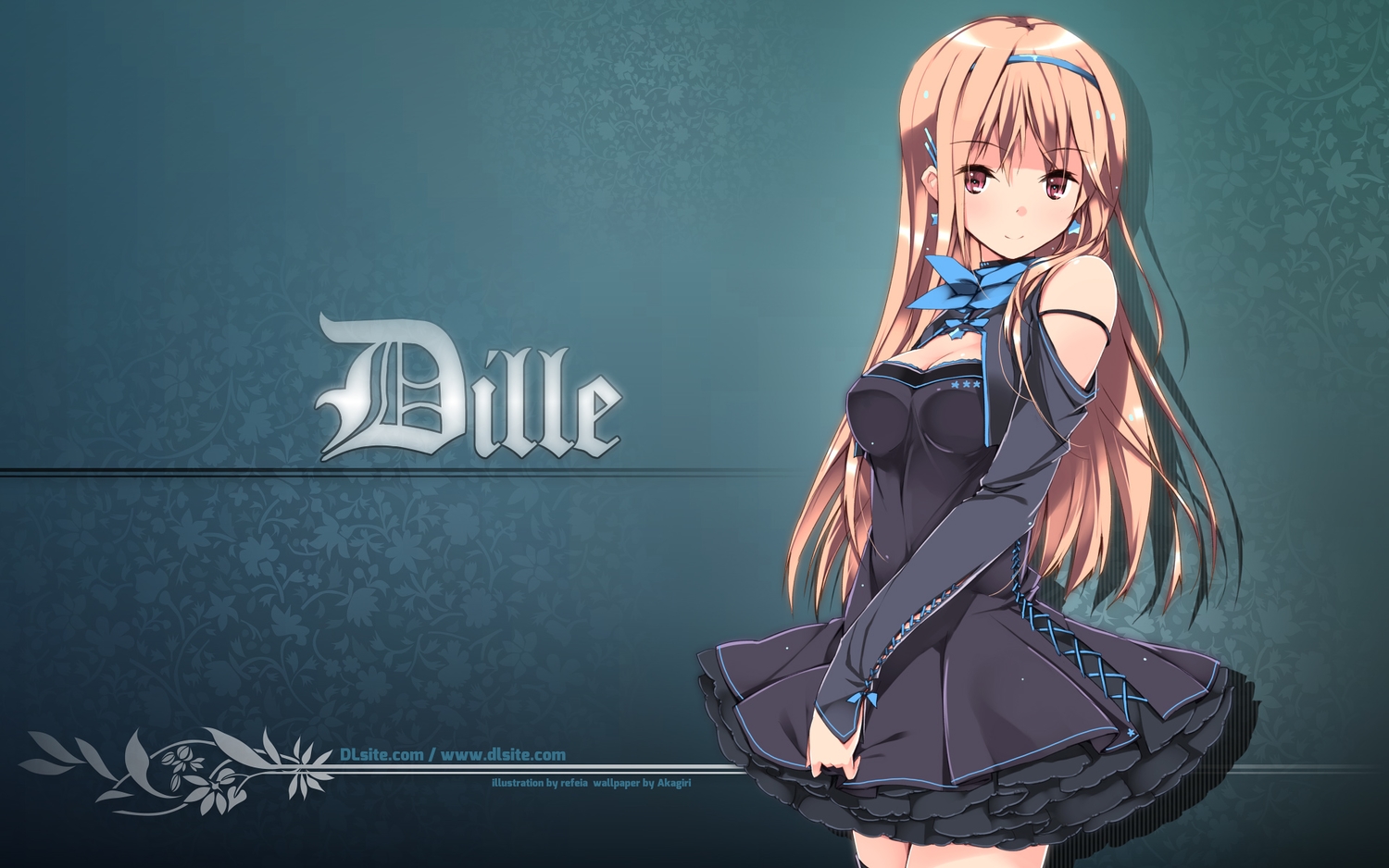 brown_eyes, brown_hair, dille_blood, dlsite.com, dress, headband, long_hair, original