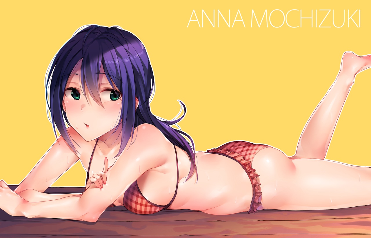 7zu7, ass, bikini, blush, green_eyes, idolmaster, idolmaster_million_live!, long_hair, mochizuki_anna, swimsuit