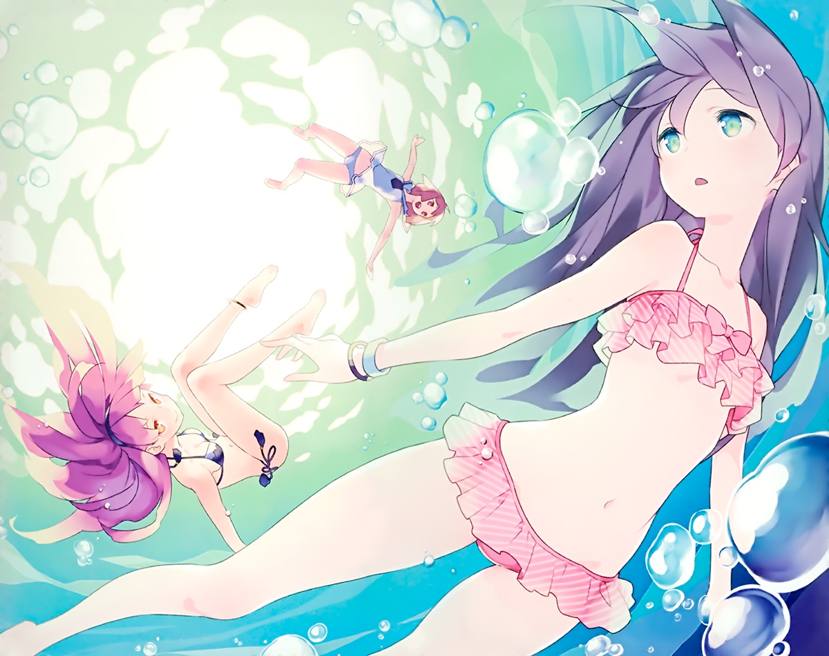 barefoot, bikini, gayarou, original, panties, school_uniform, swimsuit, underwater