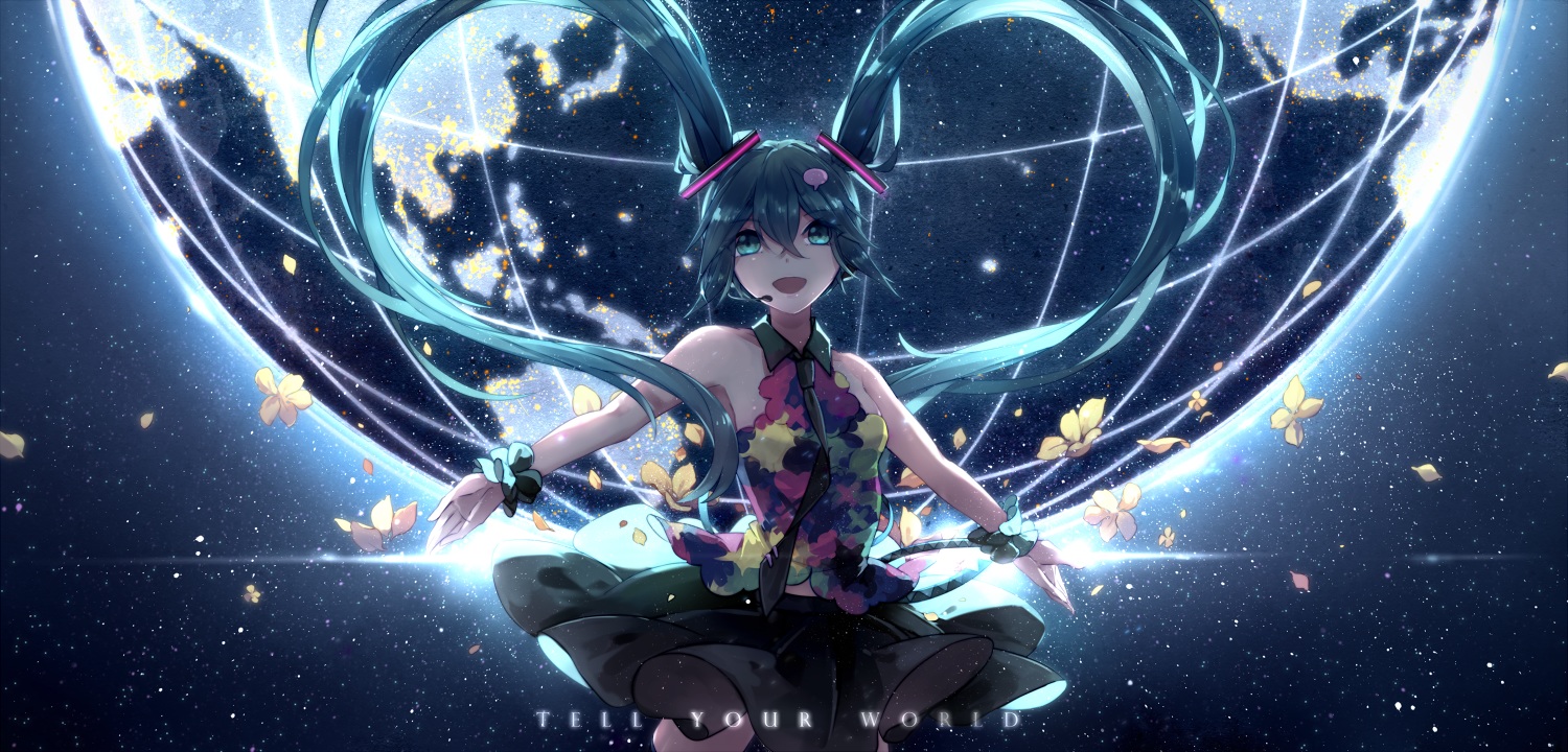 hatsune_miku, long_hair, lyodi, skirt, stars, tell_your_world_(vocaloid), tie, twintails