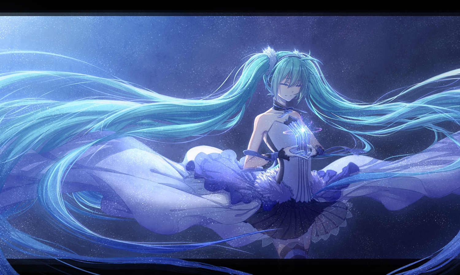 7th_dragon_2020, arsh_(thestarwish), hatsune_miku, long_hair, skirt, thighhighs, twintails, vocaloid, wristwear