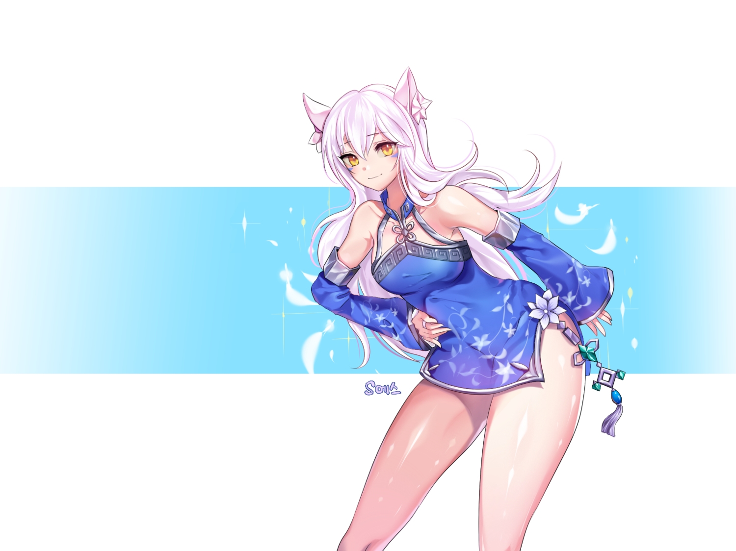 aliasing, animal_ears, blush, chinese_clothes, chinese_dress, dress, elsword, eve_(elsword)