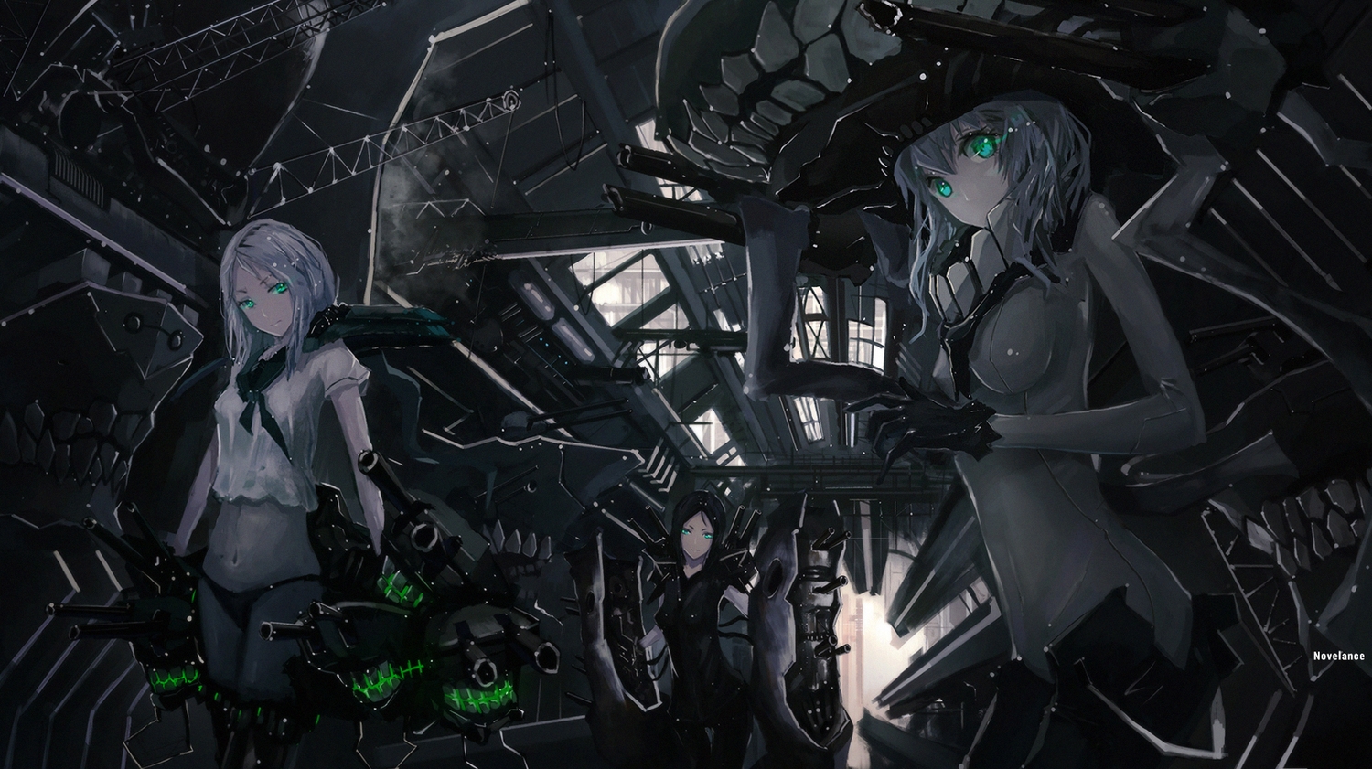anthropomorphism, bodysuit, gloves, headdress, kantai_collection, navel, novelance, panties, ru-class_battleship, skintight, ta-class_battleship, underwear, wo-class_aircraft_carrier