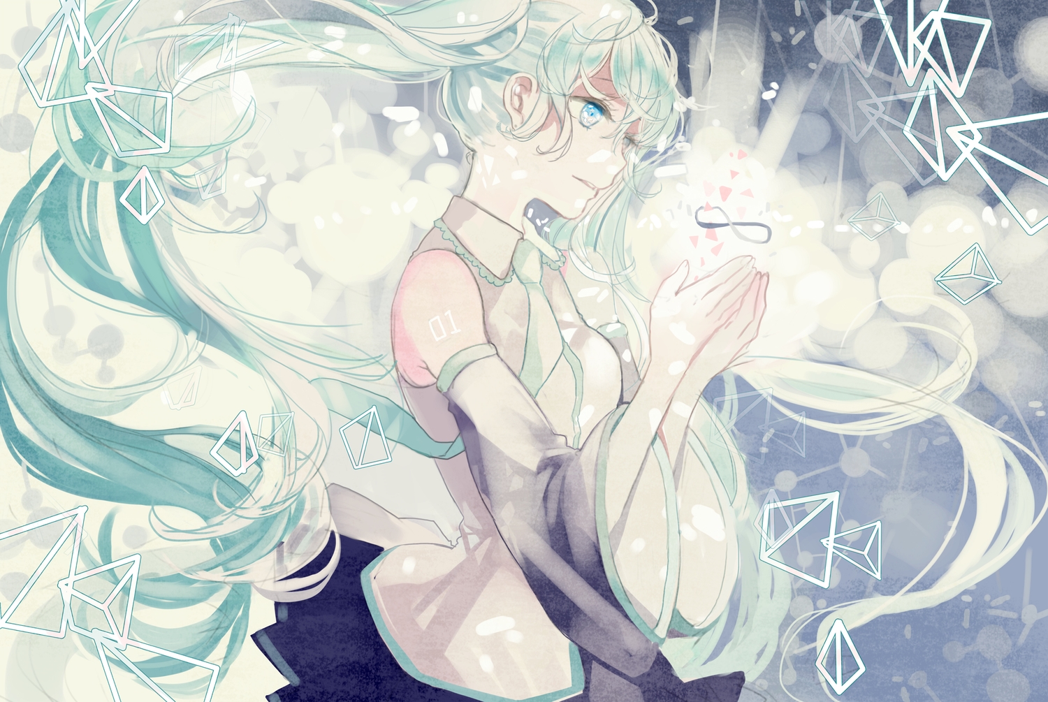 aqua_eyes, aqua_hair, hatsune_miku, kyang692, long_hair, skirt, tie, twintails