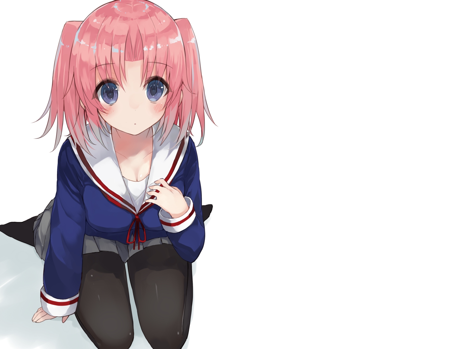 blue_eyes, blush, breasts, cleavage, kou_mashiro, mikakunin_de_shinkoukei, pantyhose, pink_hair