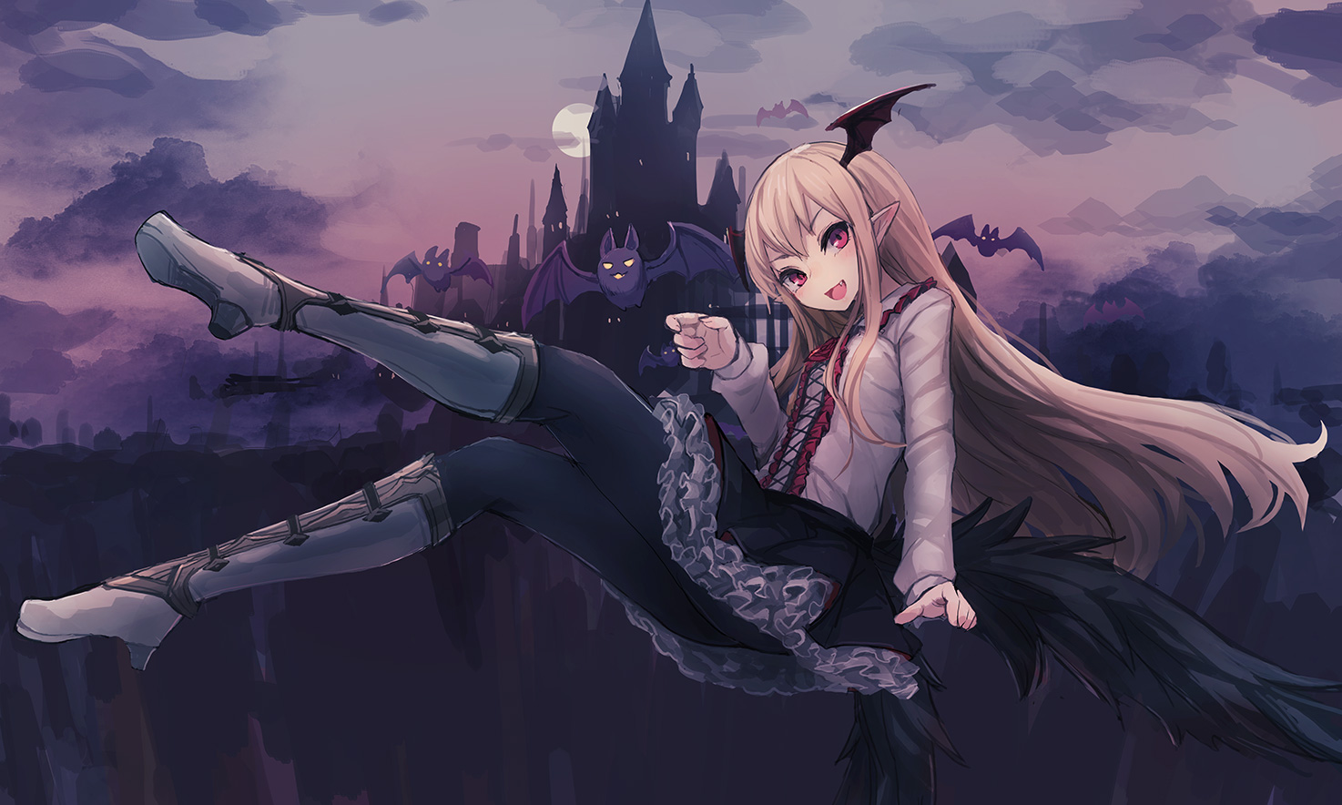 animal, bat, bee_(deadflow), blonde_hair, boots, fang, granblue_fantasy, long_hair