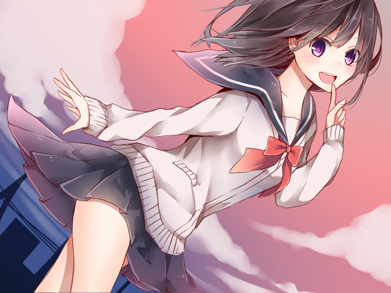 bow, brown_hair, nanase_eka, original, purple_eyes, ribbons, school_uniform