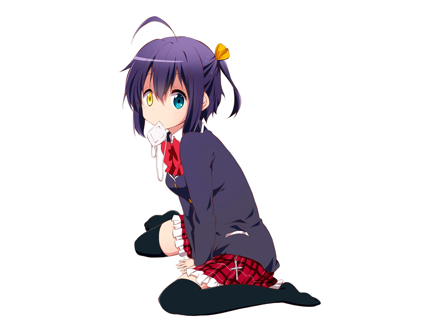 bicolored_eyes, chuunibyou_demo_koi_ga_shitai!, cross, eyepatch, purple_hair, ragho_no_erika, school_uniform, short_hair