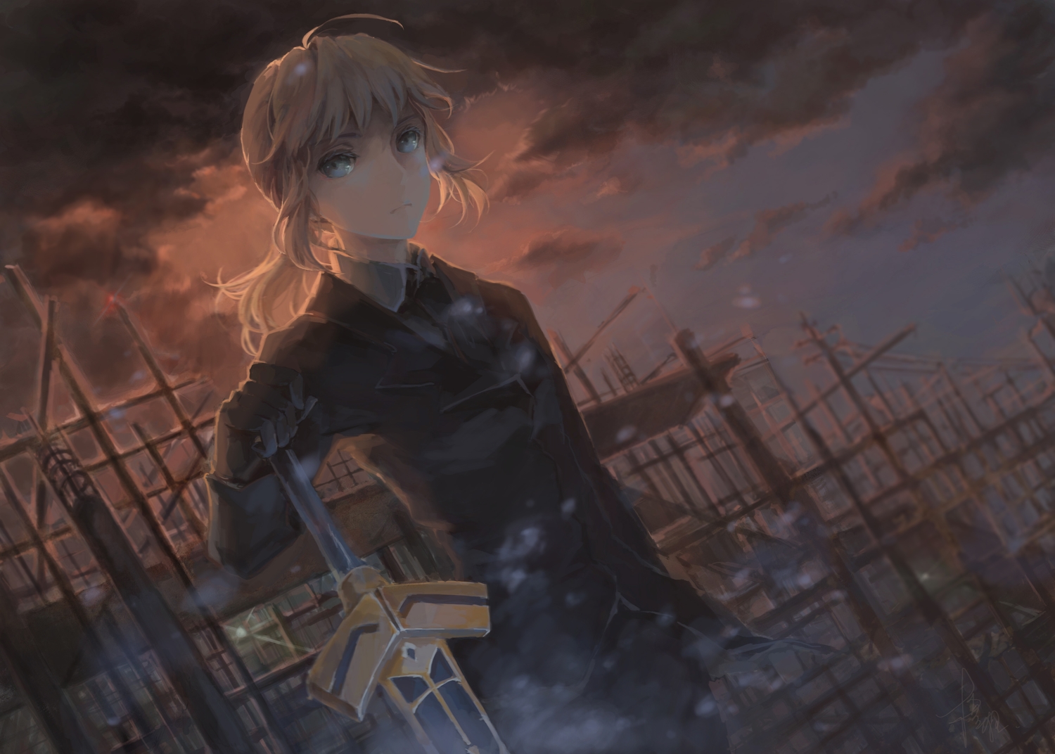 artoria_pendragon_(all), blonde_hair, fate_(series), fate/stay_night, fate/zero, industrial, jlien-, night