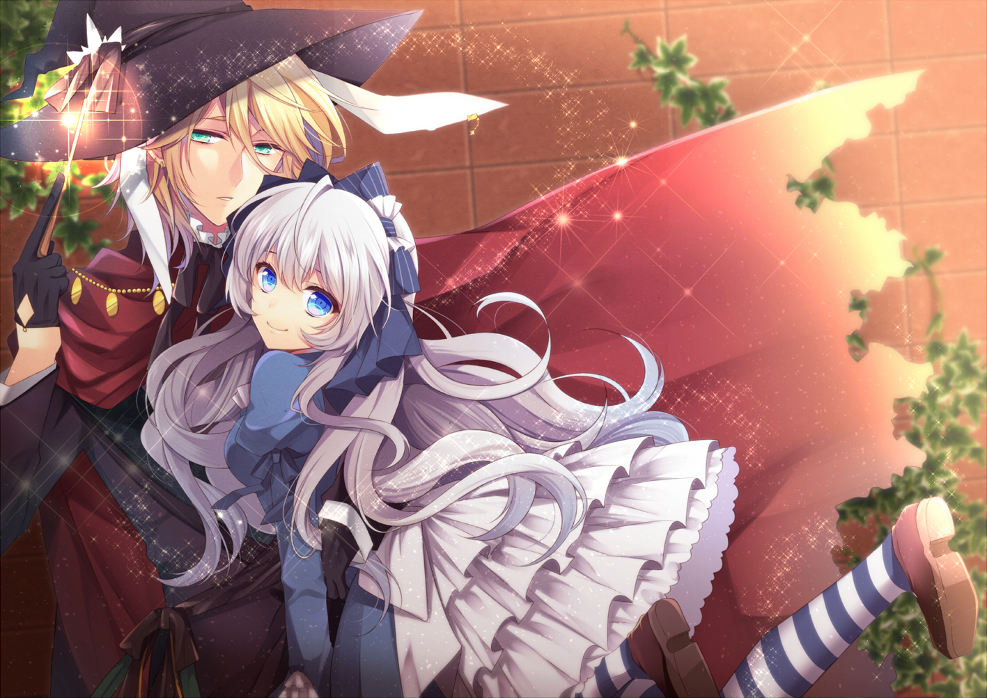 agekichi, aqua_eyes, blonde_hair, bow, cape, dress, gloves, gray_hair