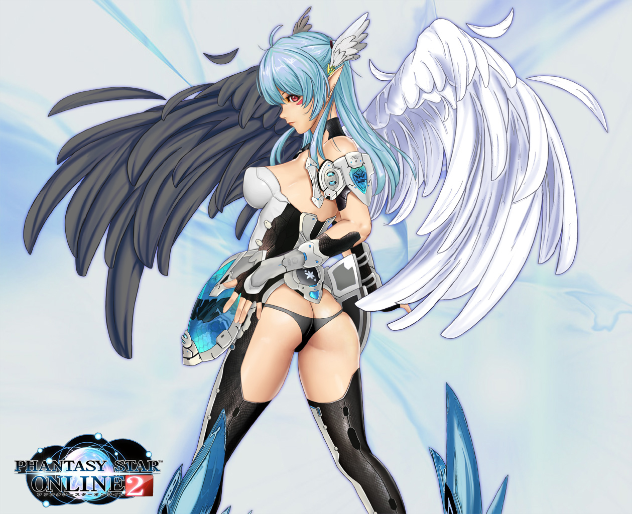 blue_hair, only_haruka, panties, phantasy_star, phantasy_star_online, phantasy_star_online_2, red_eyes, underwear, wings