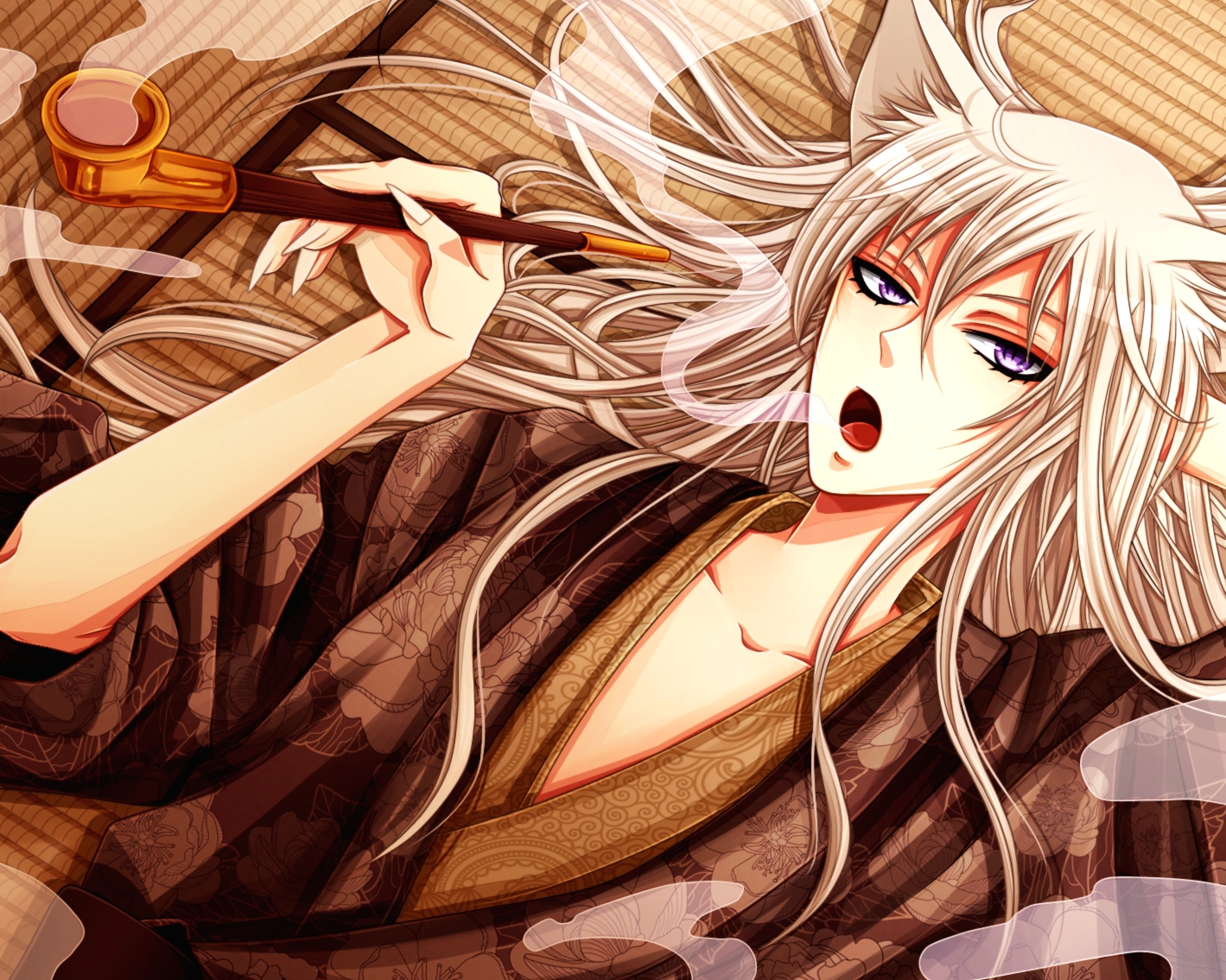 all_male, animal_ears, cropped, japanese_clothes, kamisama_hajimemashita, long_hair, male, purple_eyes