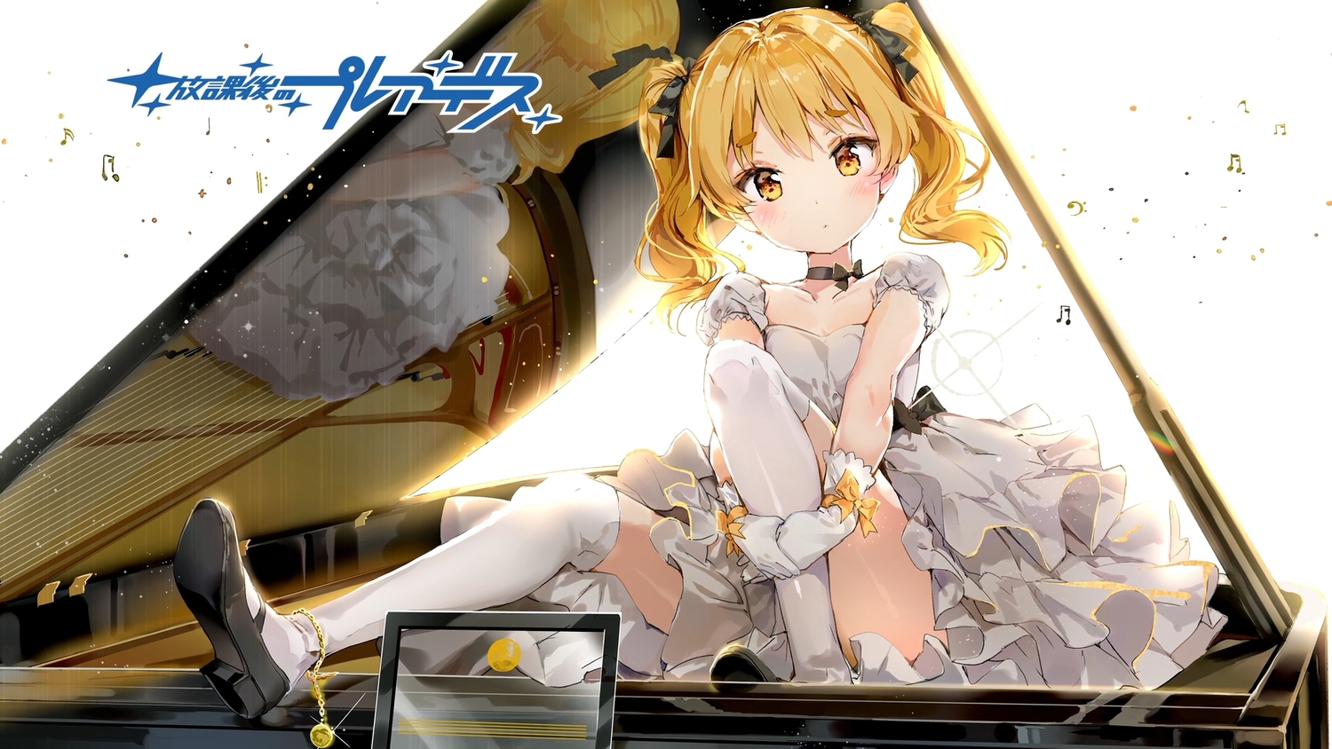 anmi, blonde_hair, blush, bow, choker, dress, gloves, hikaru_(houkago_no_pleiades)