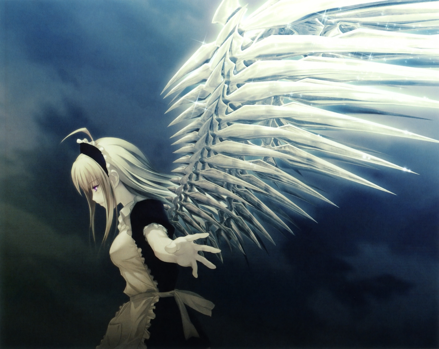 anna, blonde_hair, carnevale_della_luce_della_luna, dark, maid, oosaki_shinya, purple_eyes, scan, wings