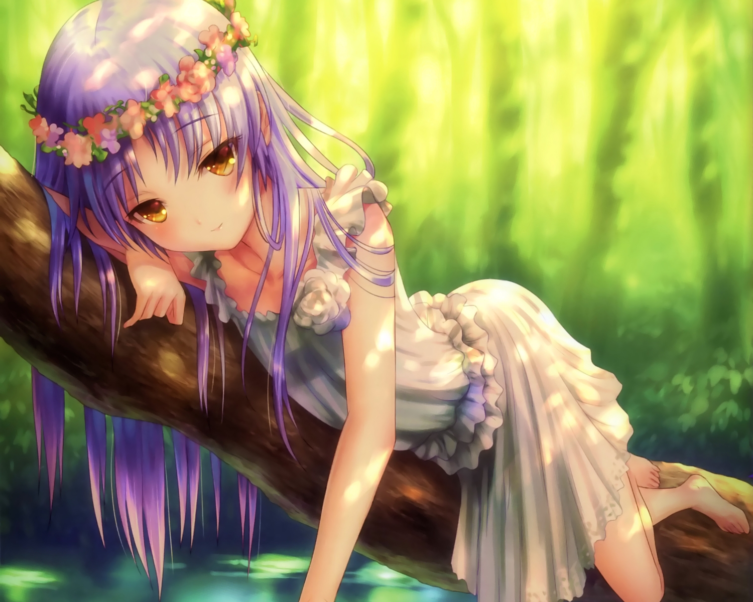 angel_beats!, cropped, dress, flowers, goto_p, headdress, purple_hair, scan