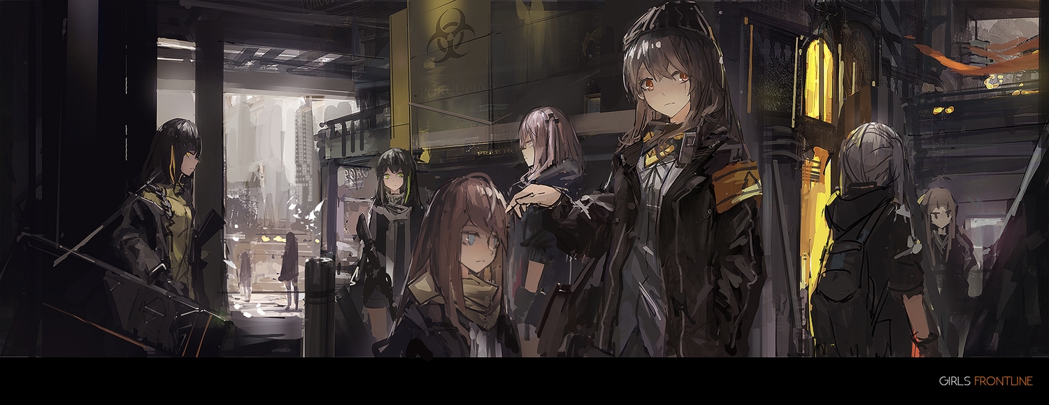 anthropomorphism, dualscreen, girls_frontline, group, gun, m16a1_(girls_frontline), military, renatus-z