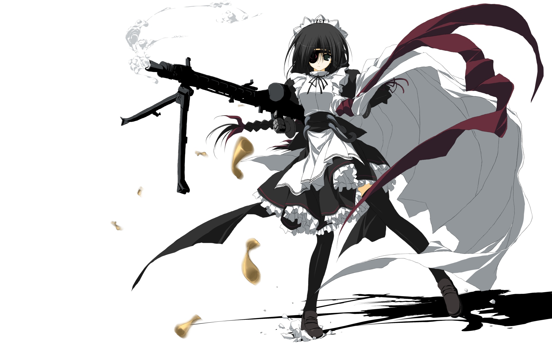eyepatch, gun, maid, moekko_company, n12, suzuri, weapon, white