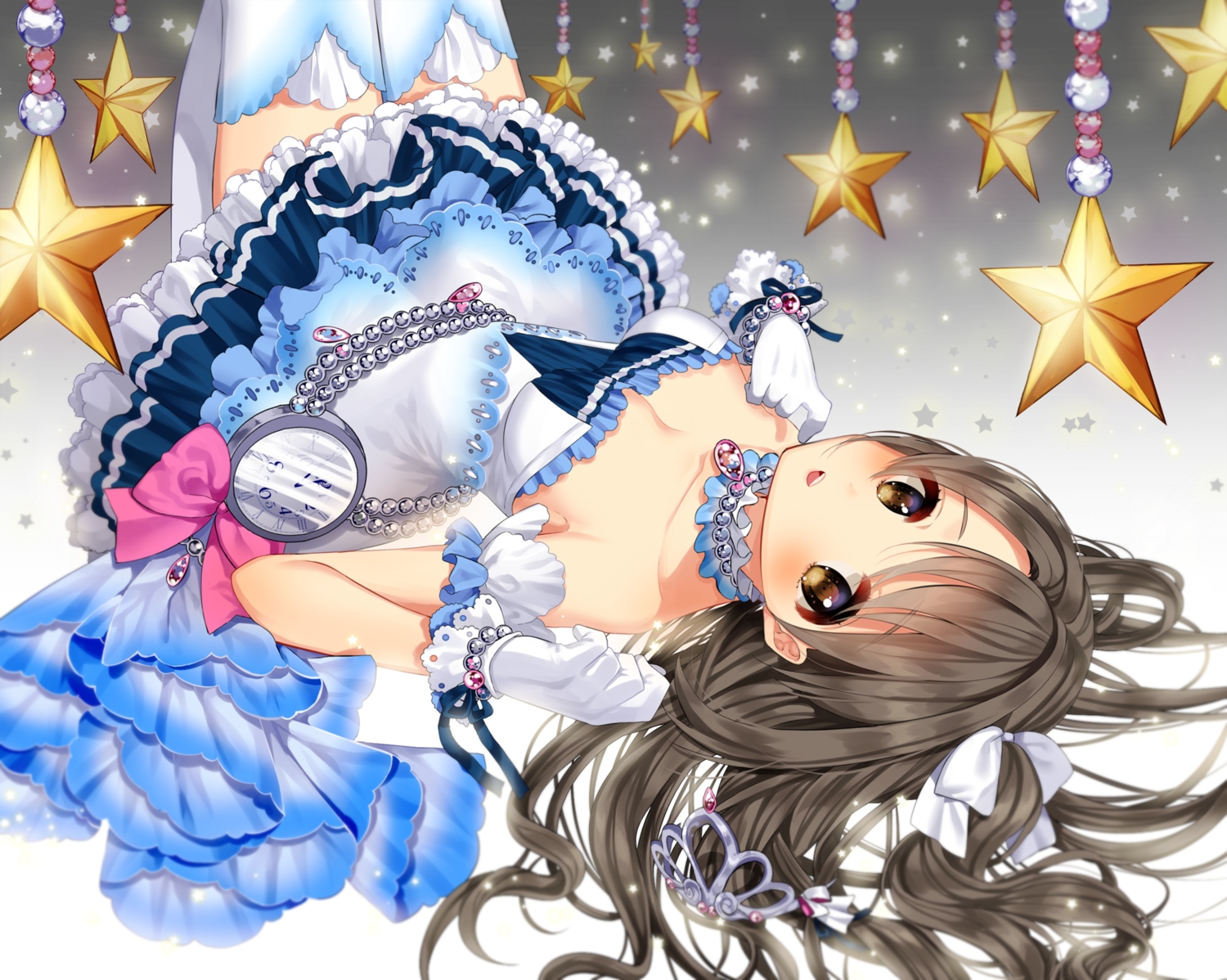 breasts, brown_hair, cleavage, dress, gabe_(seelunto), gloves, idolmaster, idolmaster_cinderella_girls