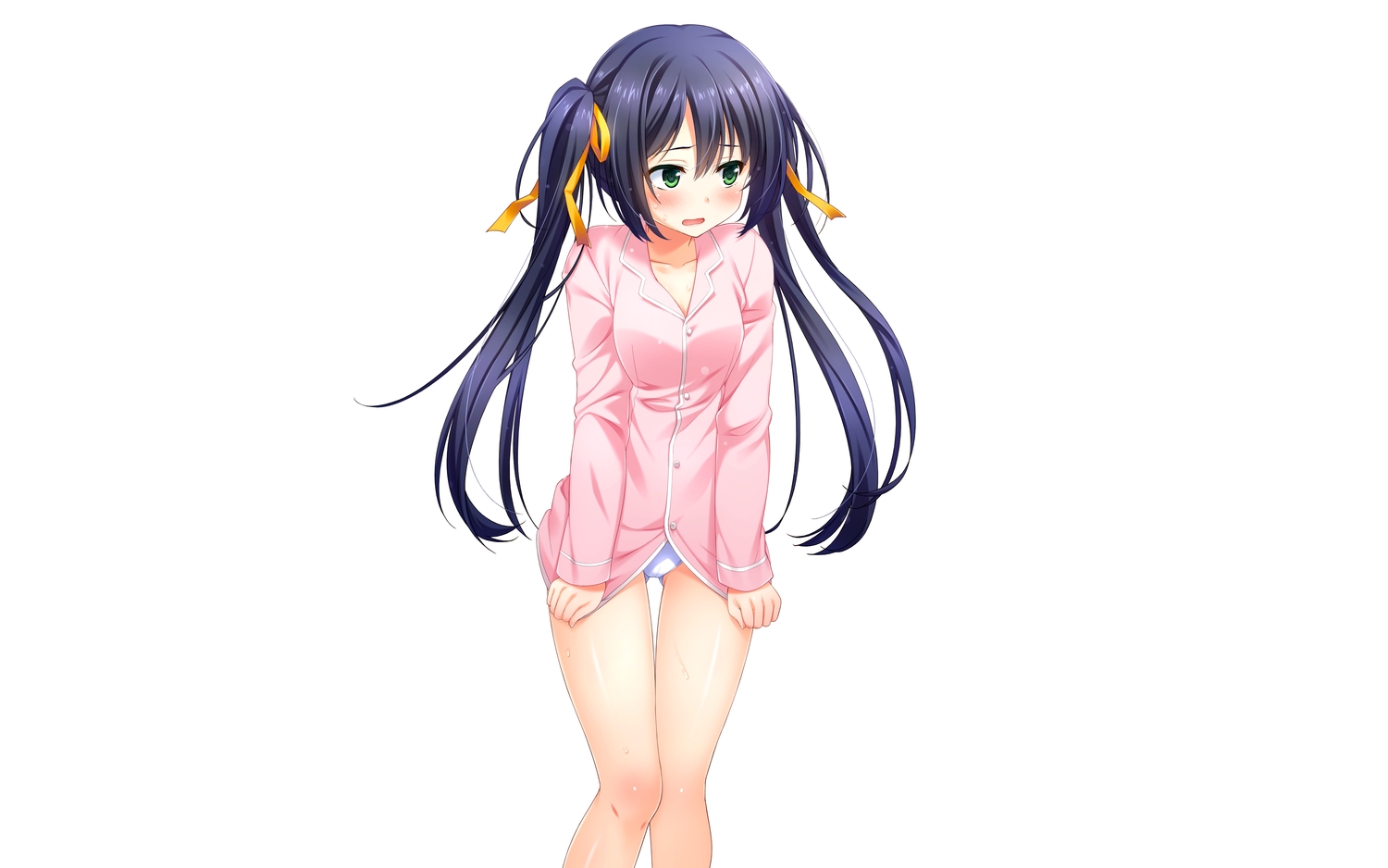 black_hair, cameltoe, game_cg, green_eyes, hisama_kumako, kurosu_seseri, long_hair, onii-chan_sharing, pajamas, panties, third-party_edit, twintails, underwear, white