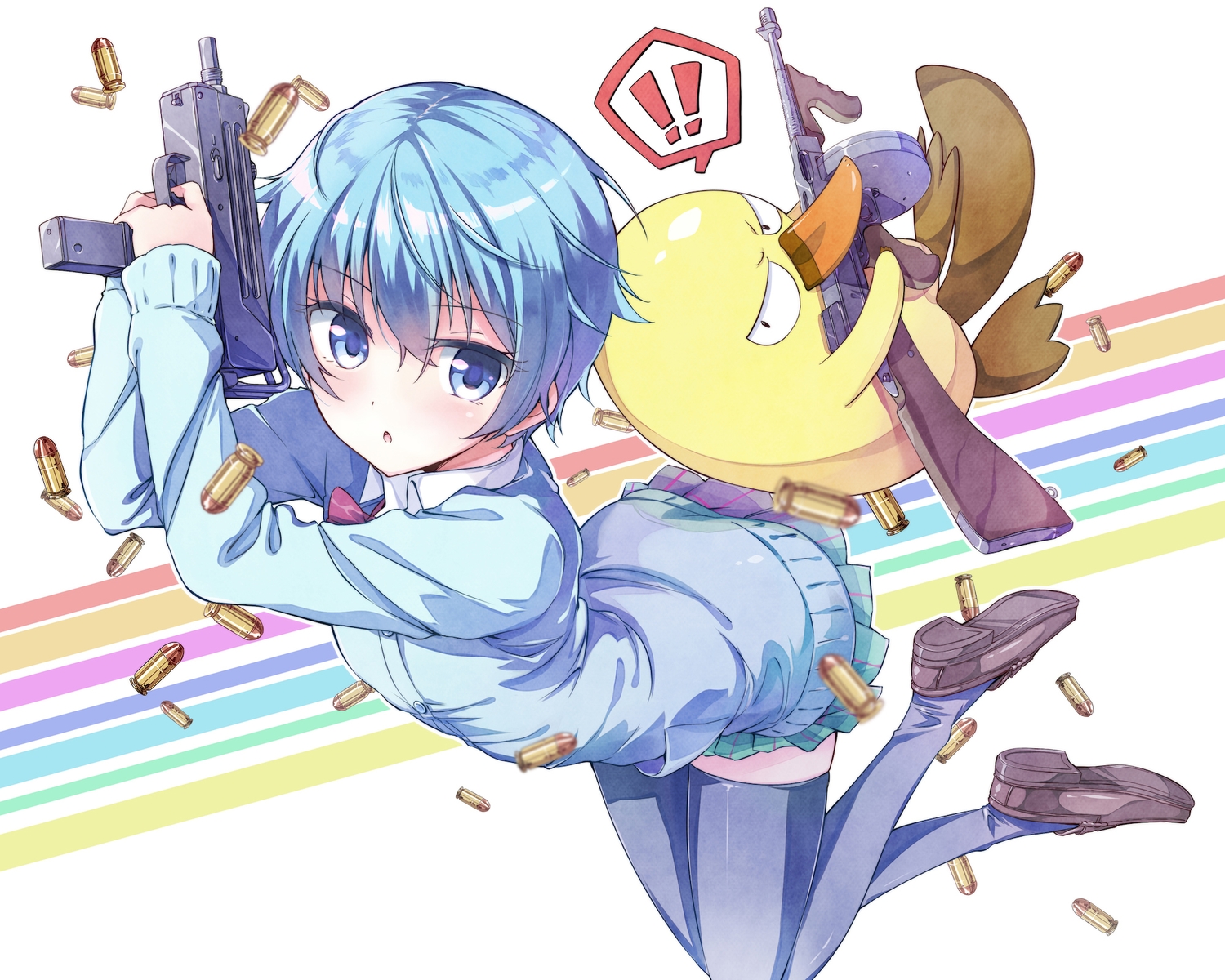 animal, blue_hair, goutokuji_kayo, kamo_(sabagebu!), nijihashi_sora, sabagebu!, school_uniform, short_hair, skirt