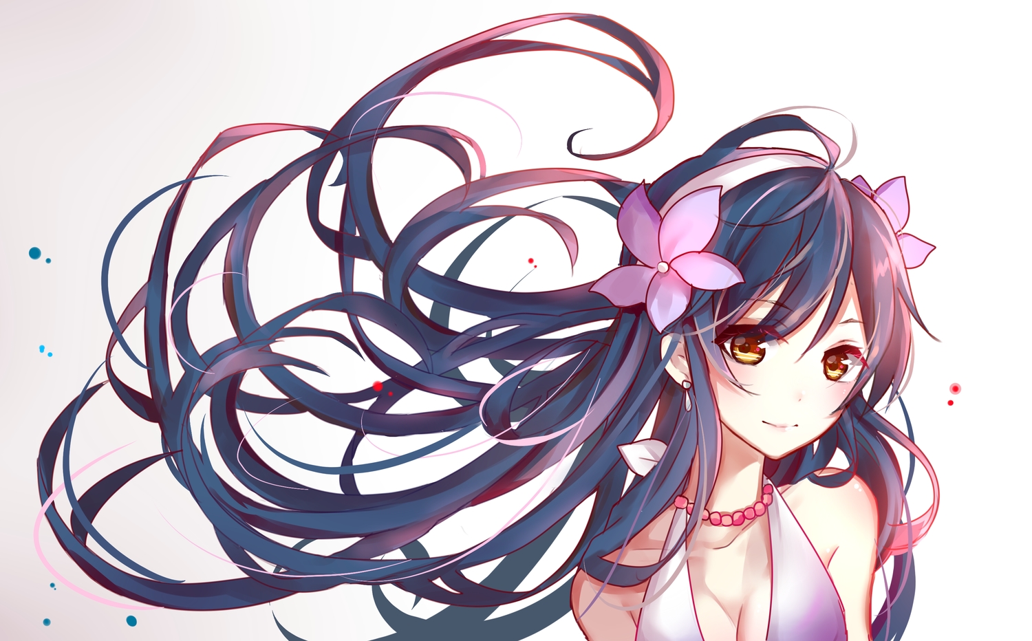 akira_(ying), blue_hair, breasts, choker, cleavage, close, flowers, headband, long_hair, love_live!_school_idol_project, sonoda_umi, white