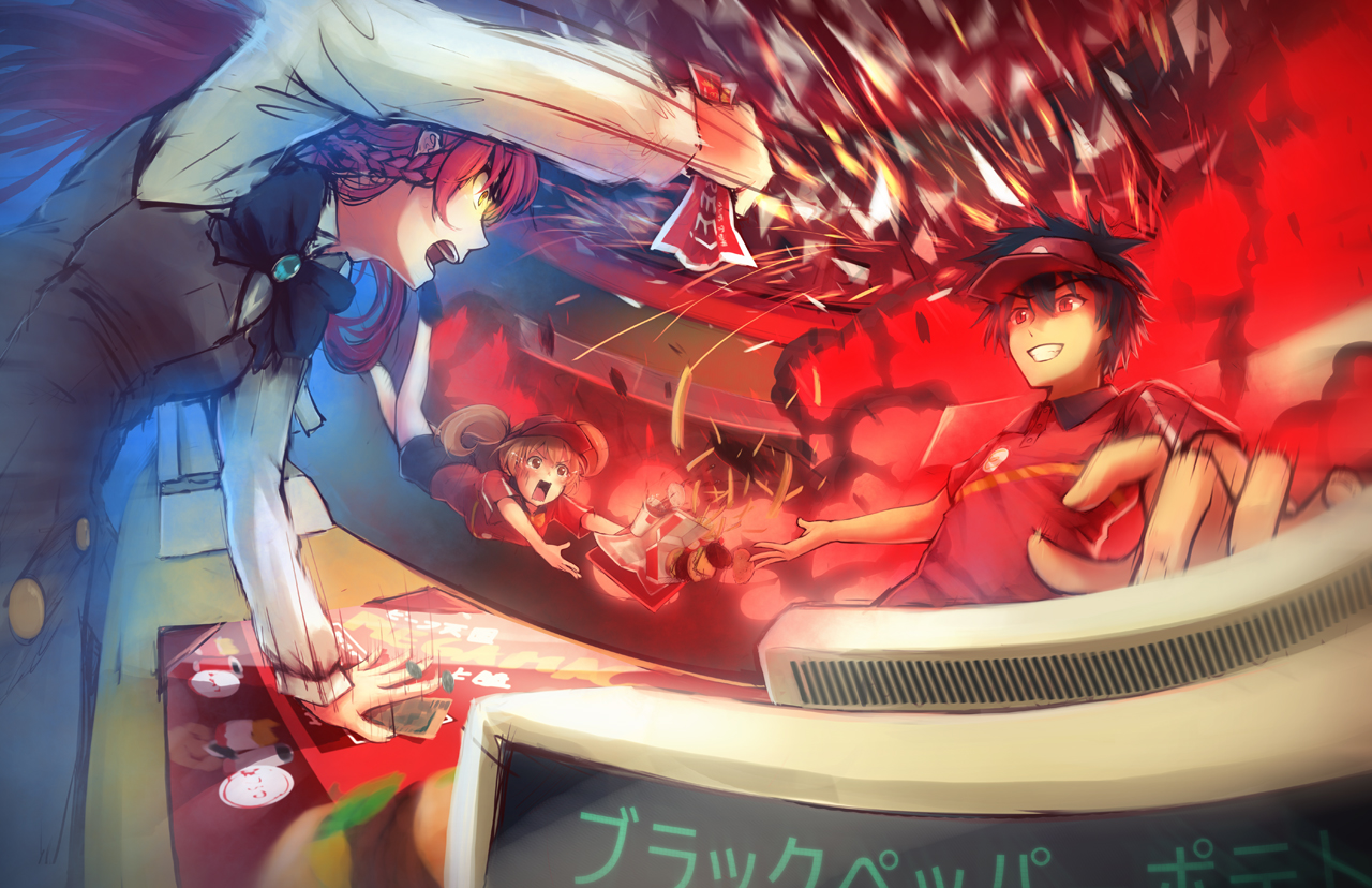 food, hataraku_maou-sama!, male, maou_sadao, ricegnat, sasaki_chiho, yusa_emi