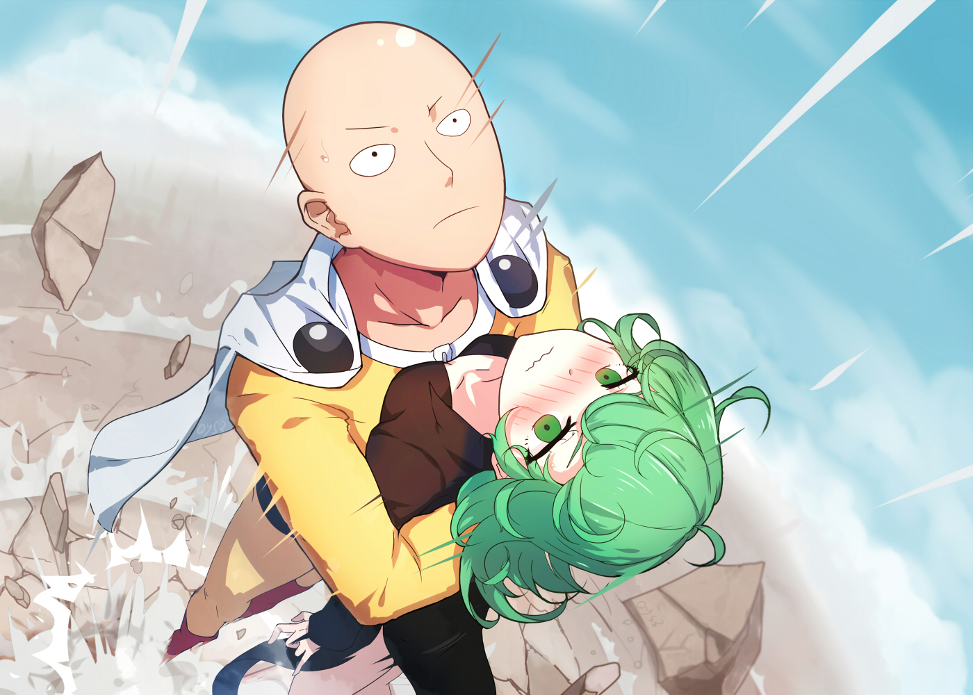 aliasing, onepunch_man, qys3, saitama_(onepunch_man), tatsumaki_(onepunch_man)