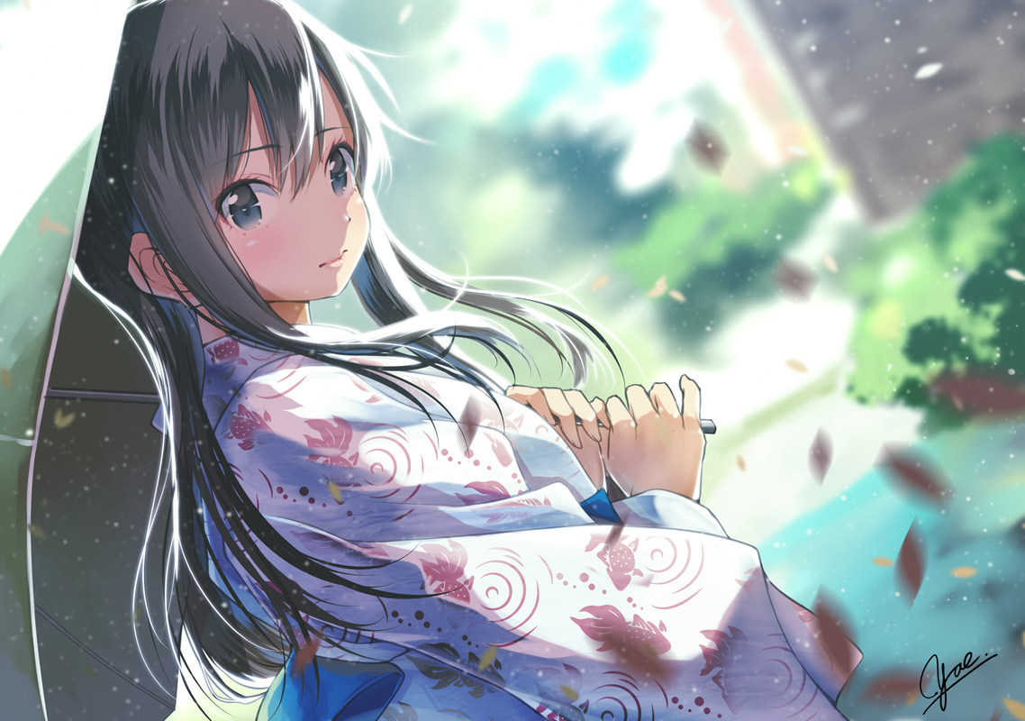 anthropomorphism, asashio_(kancolle), black_eyes, black_hair, japanese_clothes, kantai_collection, kimono, long_hair