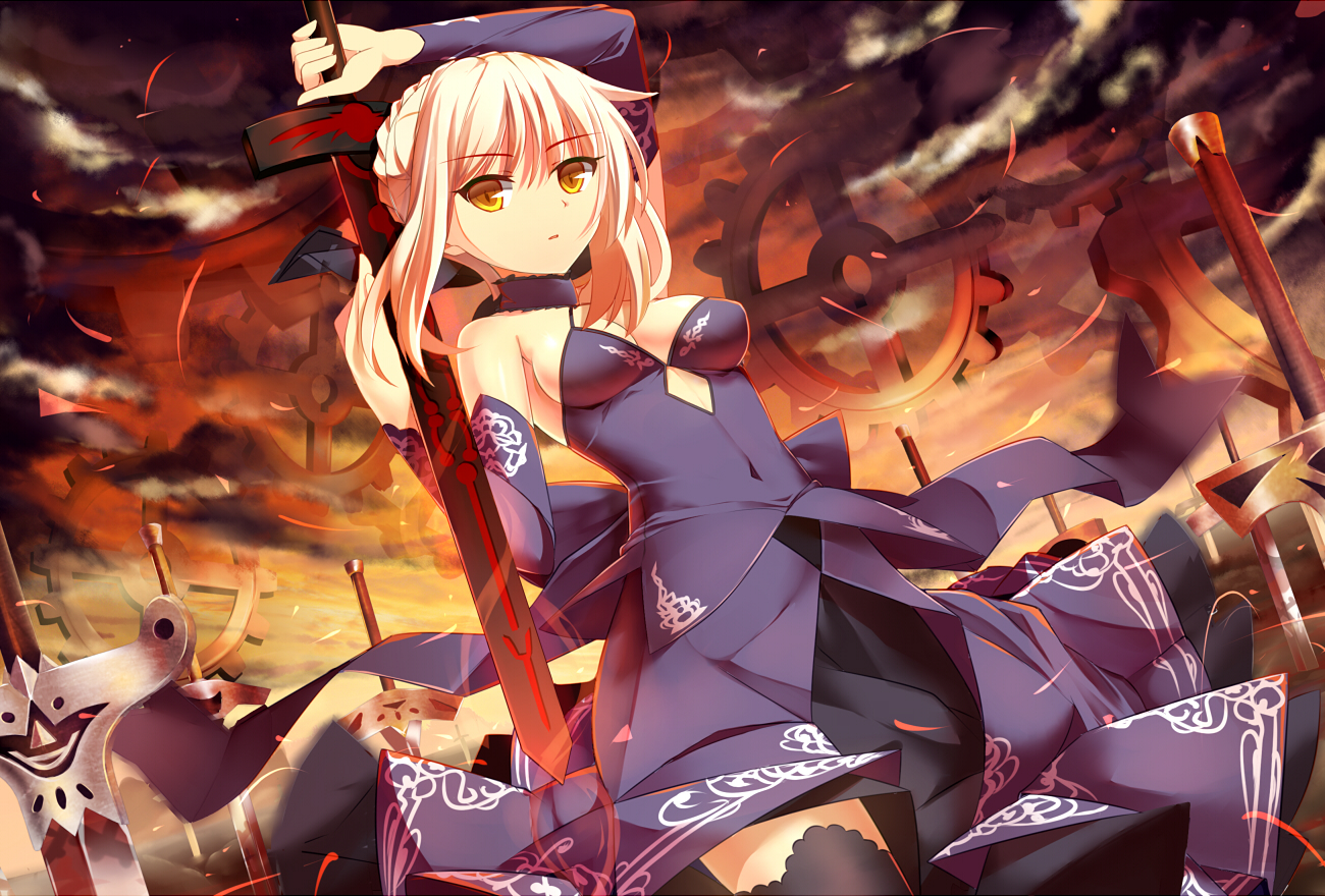 artoria_pendragon_(all), blonde_hair, cafeore, fate_(series), fate/stay_night, saber, saber_alter, sword, weapon, yellow_eyes