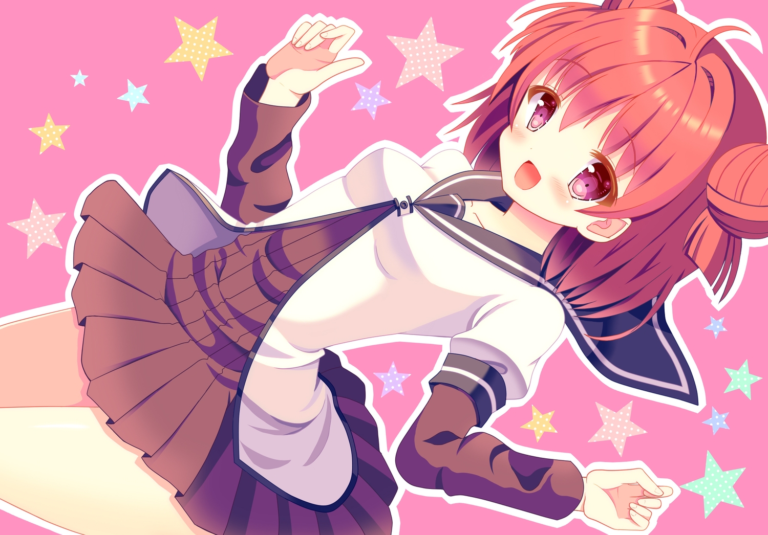 akaza_akari, hazakura_satsuki, pink_hair, purple_eyes, school_uniform, yuru_yuri