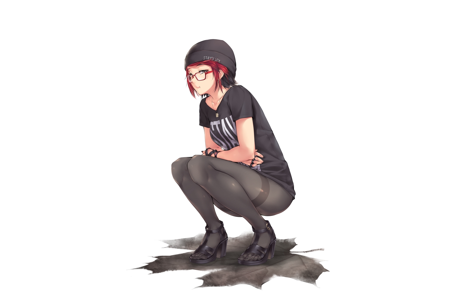 ashley_rosemarry, black_eyes, black_hair, glasses, hat, kopianget, leaves, necklace