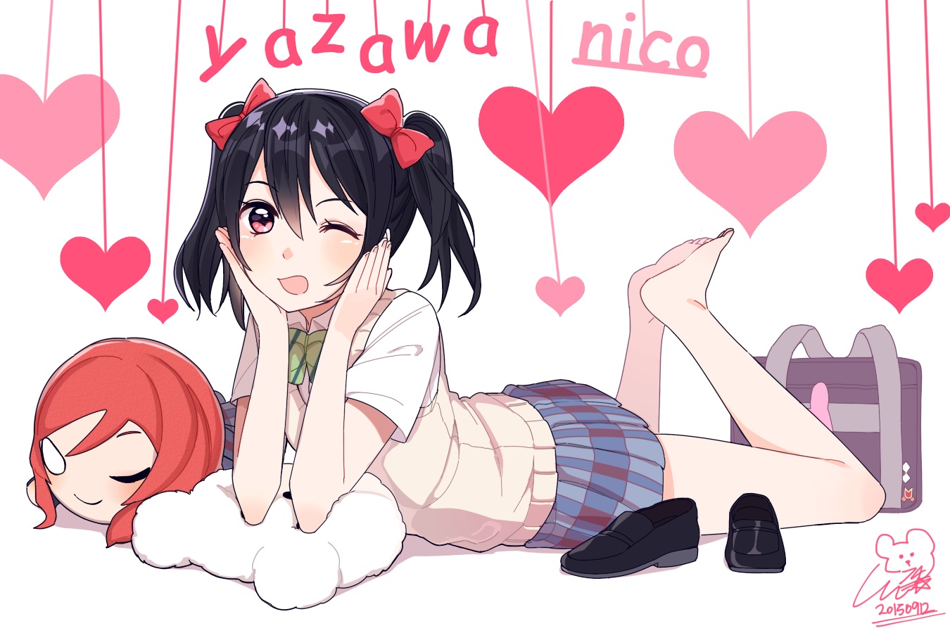 14_(vision5032), barefoot, love_live!_school_idol_project, nishikino_maki, school_uniform, wink, yazawa_nico